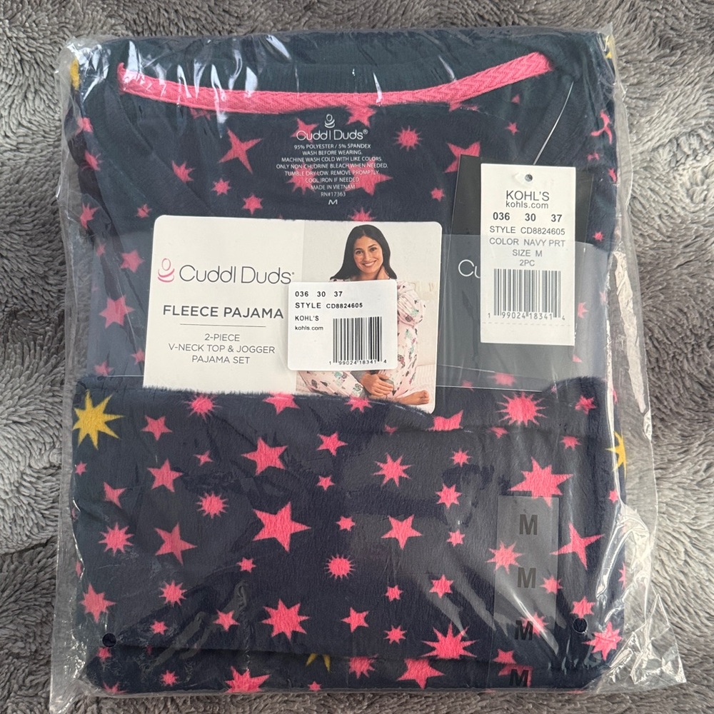 Cuddl Duds Starry Fleece Pajama Set - Pink and Yellow on Navy